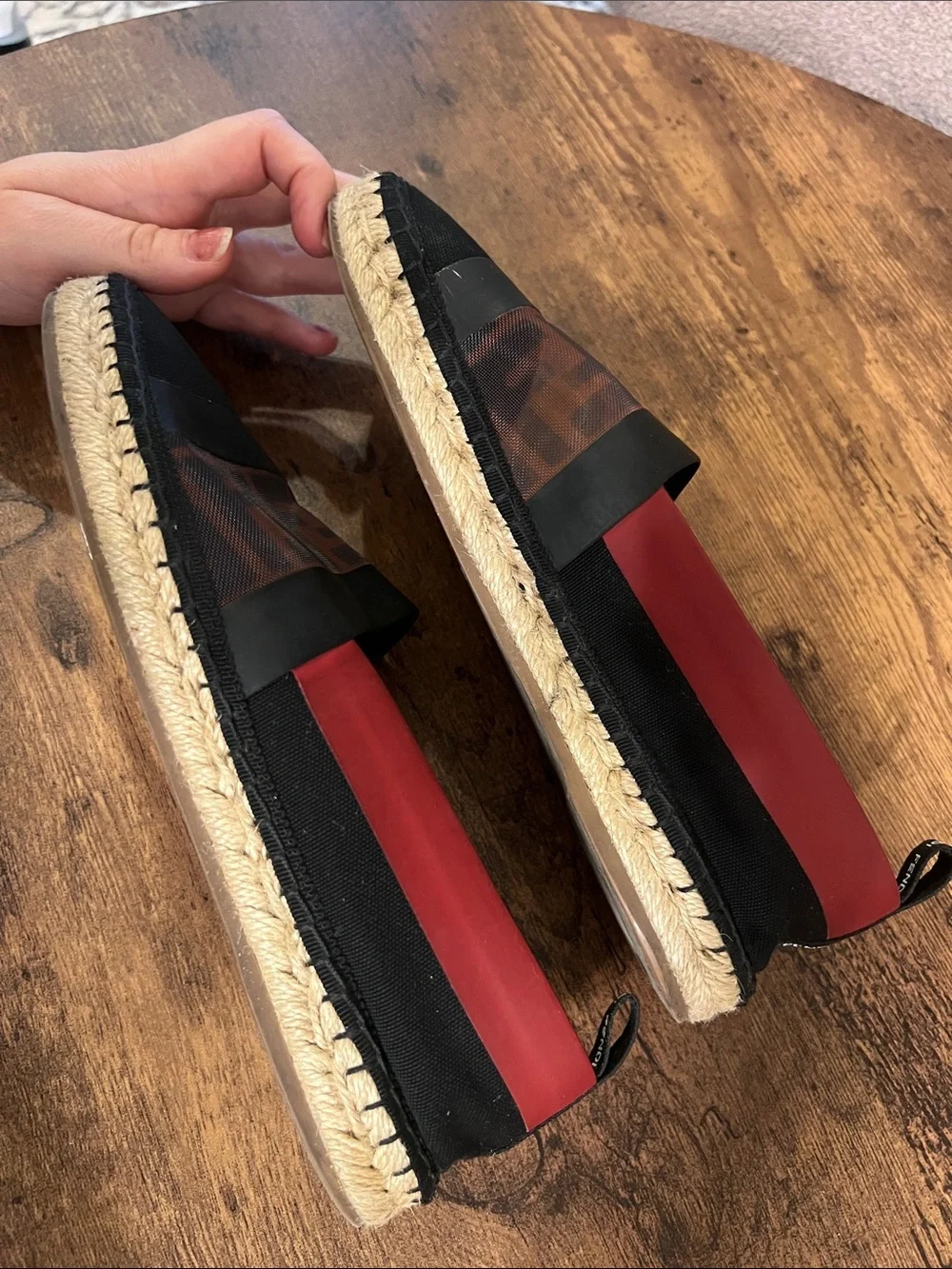 Fendi Black and Red Espadrille Slip-On Shoes
